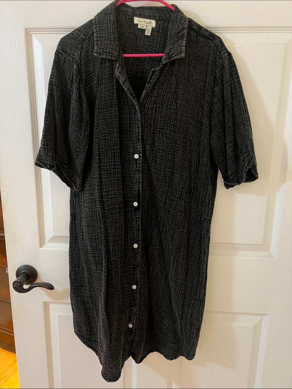 Simply Noelle Black Textured Button-Front Maxi Dress